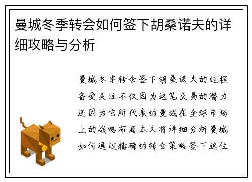 曼城冬季转会如何签下胡桑诺夫的详细攻略与分析