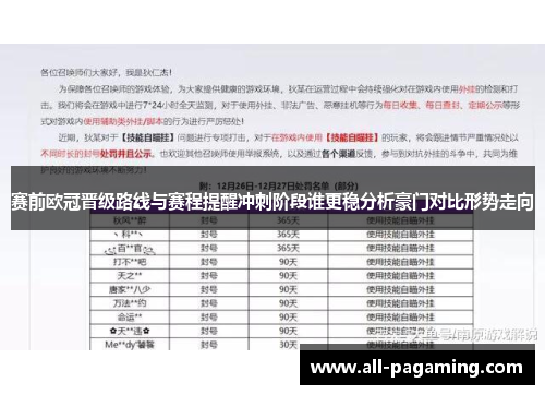 赛前欧冠晋级路线与赛程提醒冲刺阶段谁更稳分析豪门对比形势走向 赛前欧冠晋级路线与赛程提醒冲刺阶段谁更稳分析豪门对比形势走向